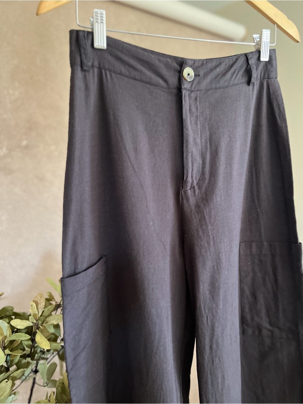 Urban Outfitters Wide Leg High Waist Navy Linen Minimalist Pants 100% Cotton